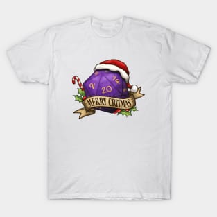 D20 Merry Critmas Dice Purple T-Shirt